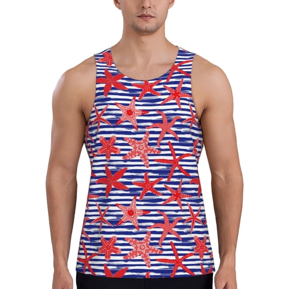 Pofeuu Sea Stars Print Men's Workout Tank Tops Sleeveless Muscle Gym Shirt Quick Dry-Medium
