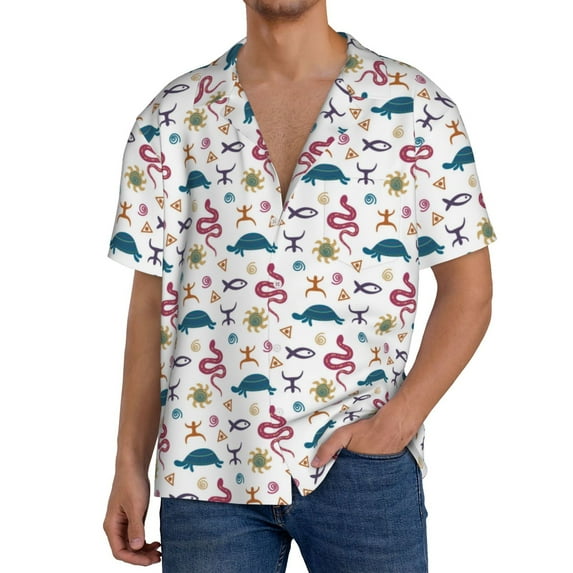 Pofeuu Sea Turtle Print Mens Casual Short Sleeve Shirts Beach Summer Spread Collar Pocket Tops Men's Casual Short-sleeved Shirt-4X-Large