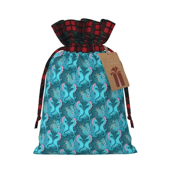 Pofeuu Seahorse Print Burlap Bags with Drawstrings Drawstring Gift Bags Pouch Bag for Thankgiving Birthday Party Gift Wrapping Treats and Party Favors-Black