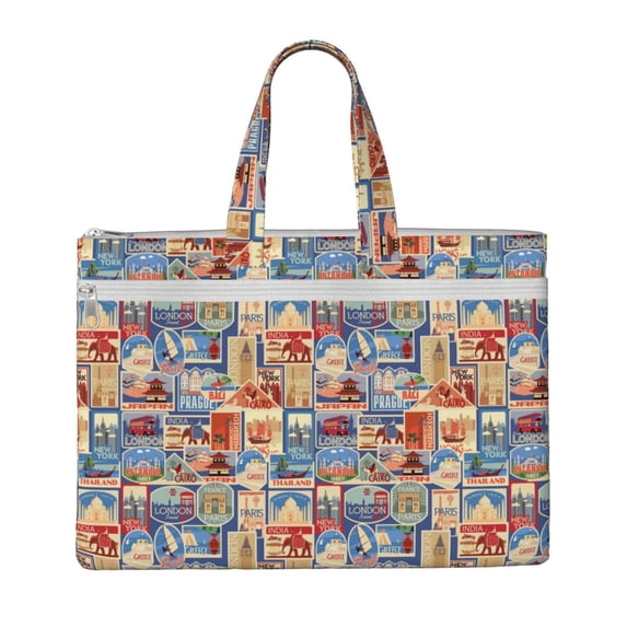 Pofeuu Set Of Travel Vintage Print Laptop Bag Carrying - Computer Bag Laptop Case Shoulder Slim Work Travel