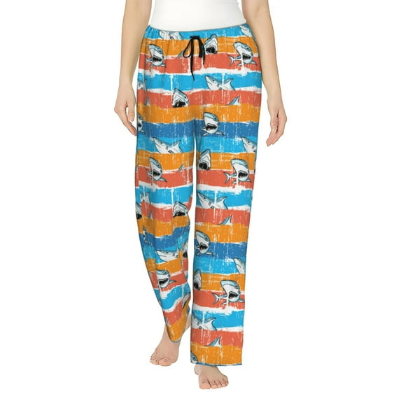 Pofeuu Shark On Line Print Women's Fashion Pajama Pants with Pockets Comfy Drawstring Sleep Lounge Bottoms-Large