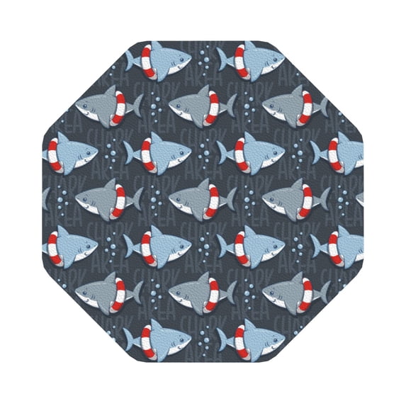 Pofeuu Shark Wearing Swim Ring Print Leather Coasters Set of 6, Round Cups Mugs Mat Pad for Home Kitchen Heat Resistant Drink Coasters,Octagon