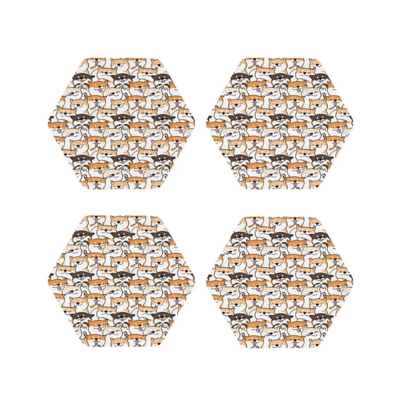 Pofeuu Shiba Inu Dog Print Coasters for Drinks, 4Pack PU Leather Coasters, Bar Drink Coasters for Tabletop Protection, Furniture from Damage-Hexagon