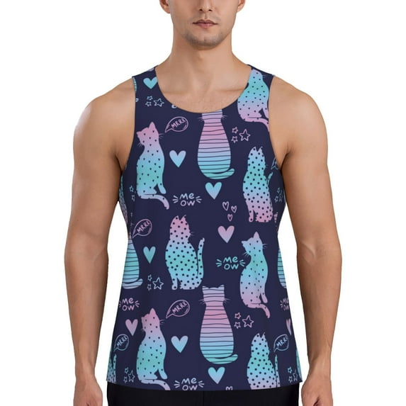 Pofeuu Silhouette Cats Print Men's Workout Tank Tops Sleeveless Muscle Gym Shirt Quick Dry-Large