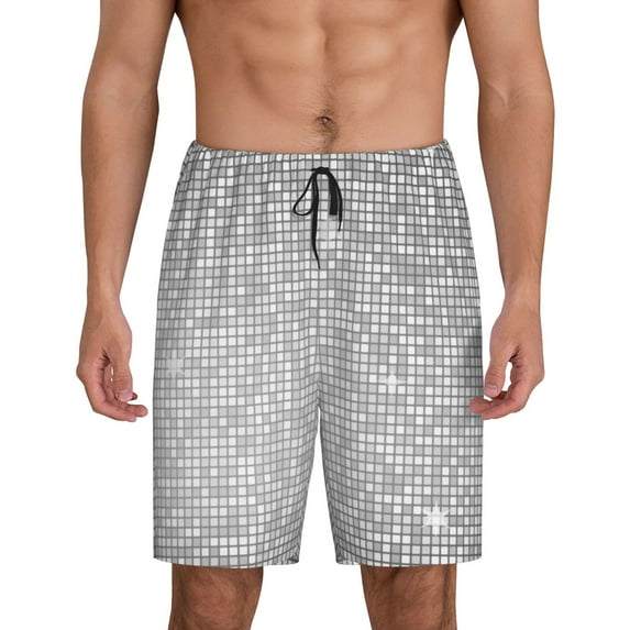 Pofeuu Silver Mosaic Print Men's Soft Woven Elastic Waistband Sleep Pajama Short-4X-Large