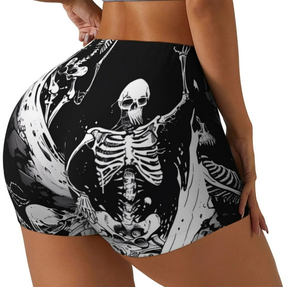 Pofeuu Skeleton Wave Artwork Print Workout Shorts for Women Scrunch Butt Lifting High Waisted Yoga Gym Seamless Booty Biker Shorts-Small