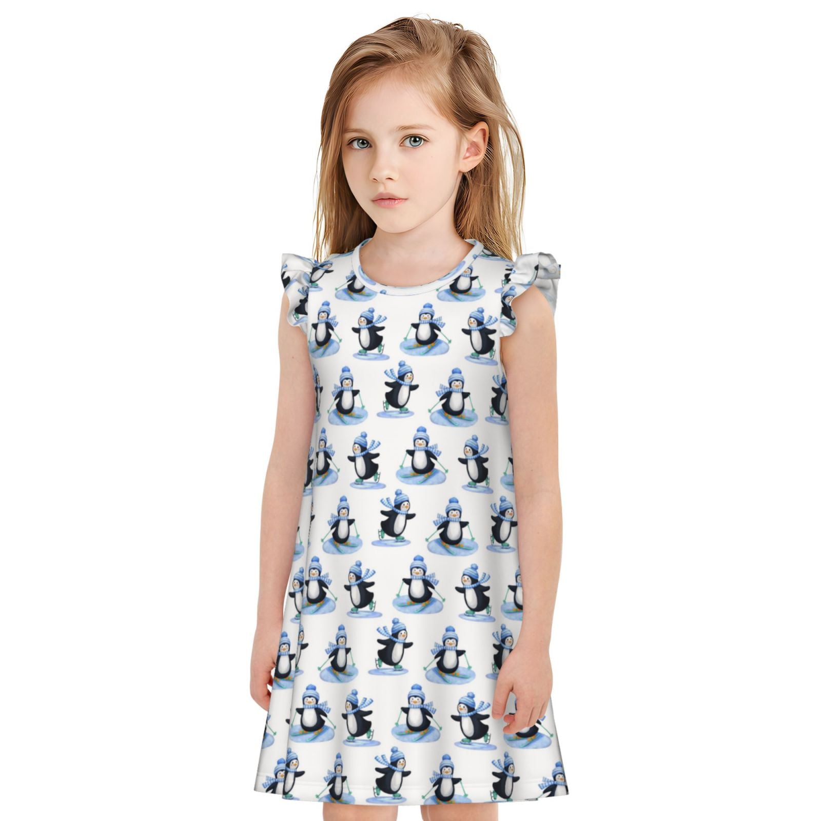 Pofeuu Skiing Penguin Funny Print Girls Nightgowns, Nightgown Princess ...