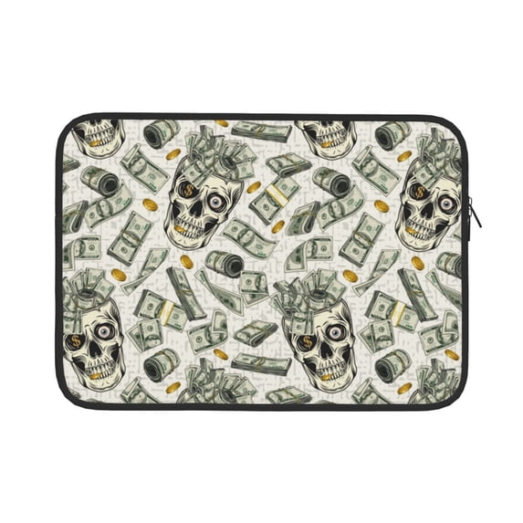 Pofeuu Skull with Cash Print Laptop Carrying Case,13-15-Inch Laptop and Tablet, Sleek Design, Durable and Water-Repellent Fabric, Business Casual or School-15 inch