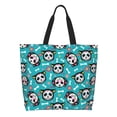 thumbnail image 1 of Pofeuu Skull Cat Print Reusable Grocery Bags - Washable, Foldable, Packable Tote, Large Handles, Heavy Duty, Zippered Top Pouch, 1 of 8
