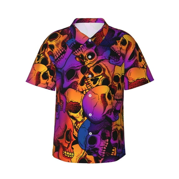 Pofeuu Skull Print Hawaiian Shirt for Men Sleeves Casual Button Down Summer Beach Dress Shirts T-Shirts,XX-Large