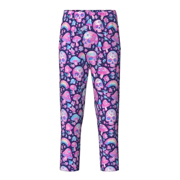 Pofeuu Skull Rainbow Mushroom Print Teenagers' Pajama Pants, Soft Lounge Pajama Pants with big pockets for Men Plaid Pj Bottoms-Small