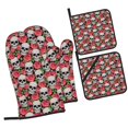 thumbnail image 1 of Pofeuu Skull and Roses Print Oven Mitts and Pot Holders 4 pcs Set,High Heat Resistant 500 Degree Extra Thicken Long Kitchen Cotton Oven Glove for Cooking, 1 of 6