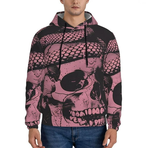Pofeuu Skull and Snake Art Print Mens Casual Hooded Collar Drawstring Hoodies Pullover Sweatshirts Casual Long Sleeve Shirts-3X-Large