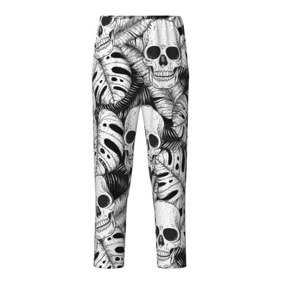 Pofeuu Skull and palm leaves Print Teenagers' Pajama Pants, Soft Lounge Pajama Pants with big pockets for Men Plaid Pj Bottoms-Medium