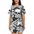 thumbnail image 1 of Pofeuu Skull and palm leaves Print Women's Pajama Set Short/Shorts Soft Button PJs Elastic Drawstring Waist Sleepwear-Large, 1 of 6
