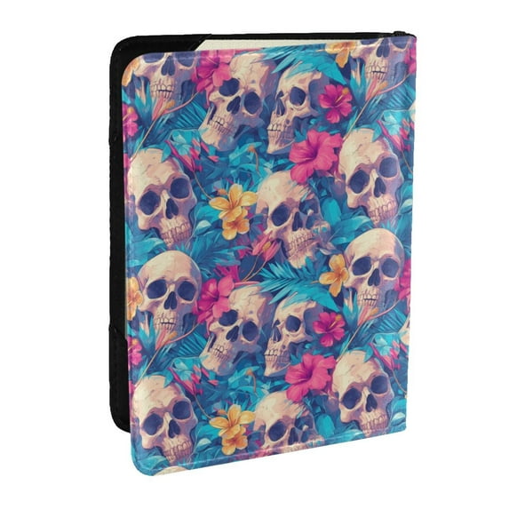 Pofeuu Skull blue leaf Print Travel Document Organizer Passport Holder Men Women for Family (6.5 in x 4.5 in),Wallet Holder Credit Card Clutch Bag Case