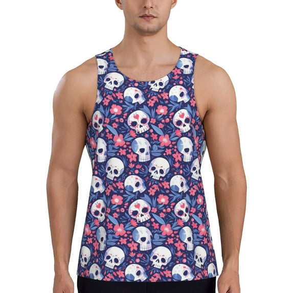 Pofeuu Skull cartoon flower Print Men's Workout Tank Tops Sleeveless Muscle Gym Shirt Quick Dry-4X-Large