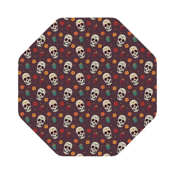 Pofeuu Skull colorful flower Print Leather Coasters Set of 6, Round Cups Mugs Mat Pad for Home Kitchen Heat Resistant Drink Coasters,Octagon