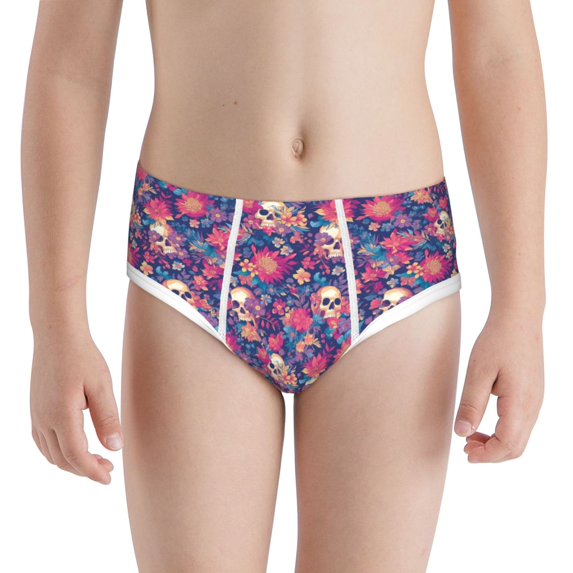 Pofeuu Skull colorful flower daisy Print Boy's Briefs Toddler Boys' Underwear, Organic Cotton, Comfort Briefs-Small