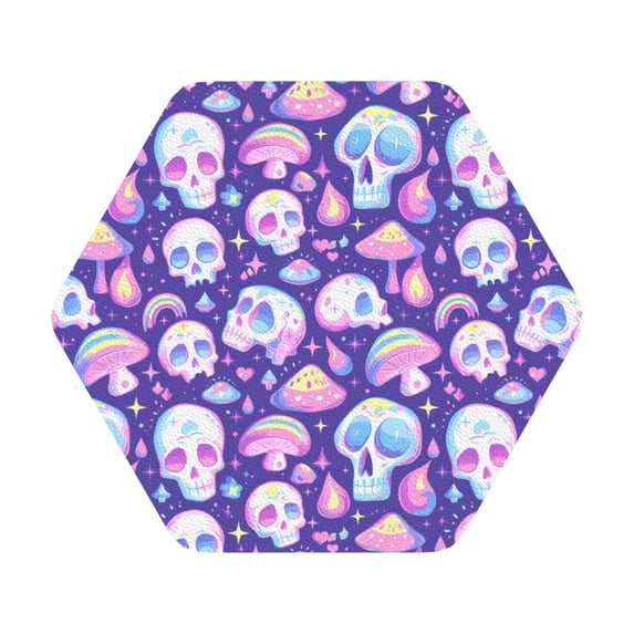 Pofeuu Skull mushroom colorful Print Leather Coasters Set of 6, Round Cups Mugs Mat Pad for Home Kitchen Heat Resistant Drink Coasters,Hexagon