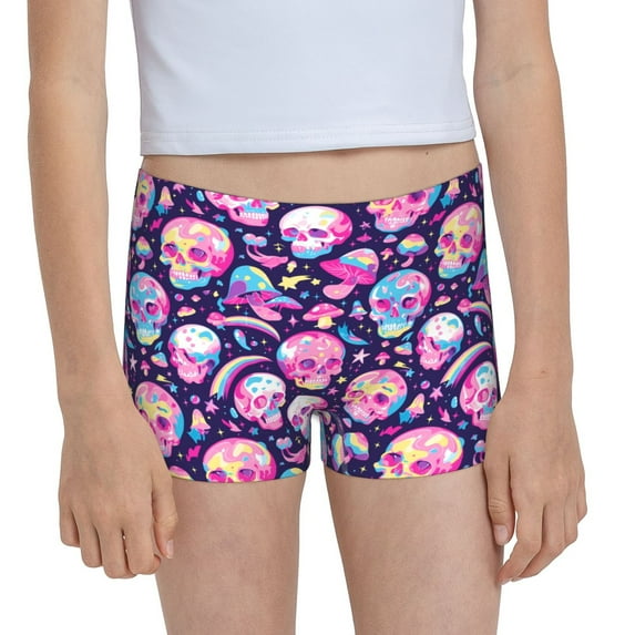 Pofeuu Skull mushroom colorful cute Print Soft Cotton Girls Boyshort panties Toddler Underwear-X-Large