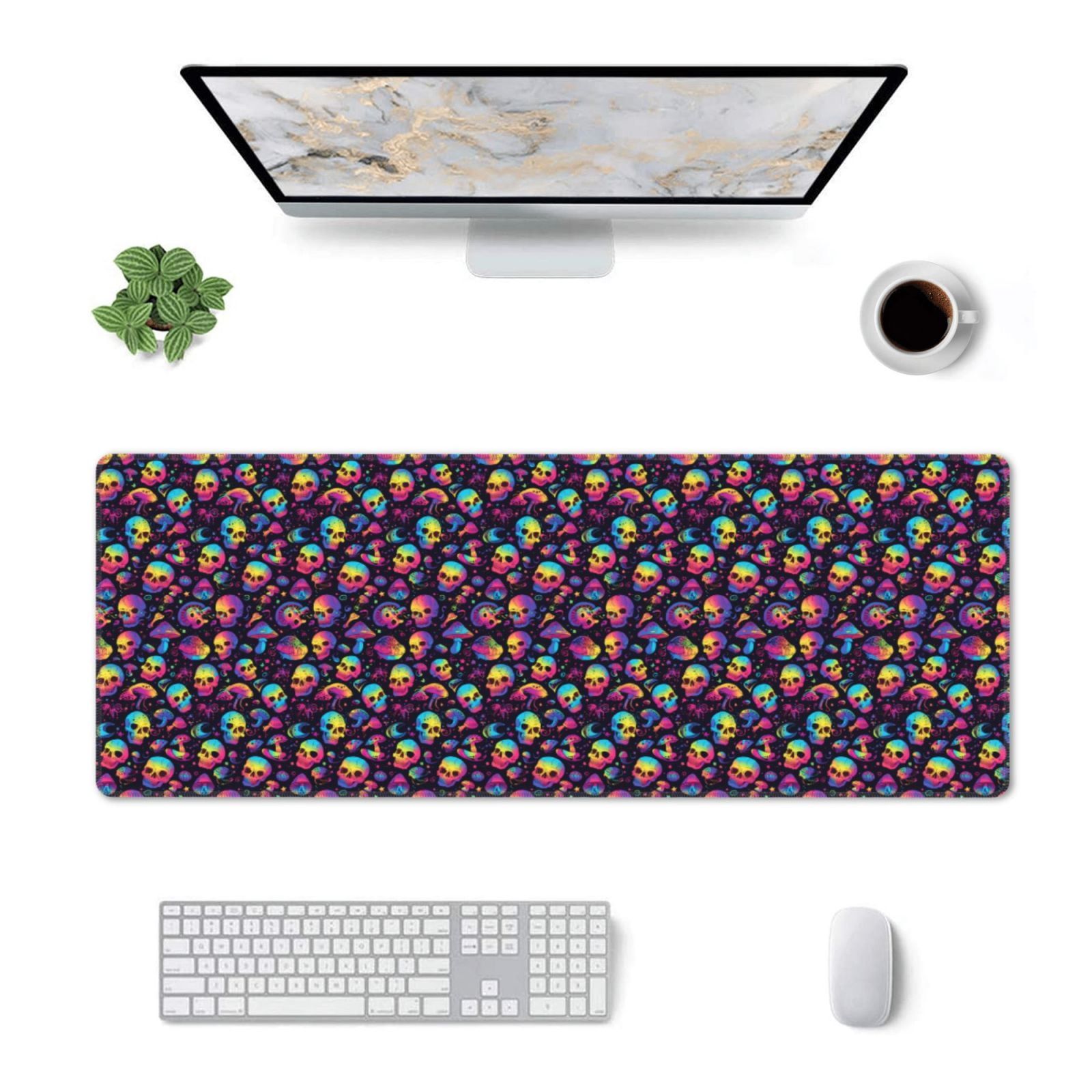 Pofeuu Skull mushroom rainbow color Print Desk Mat for Keyboard and ...