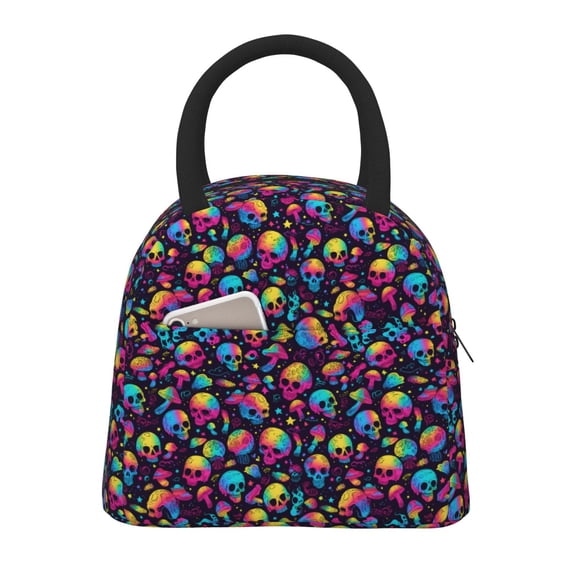 Pofeuu Skull rainbow color mushroom Print Lunch Bag for Adult Insulated Lunch Box,Leakproof Cooler Food Lunch Containers Reusable High Capacity Lunch Tote Bags-One Size