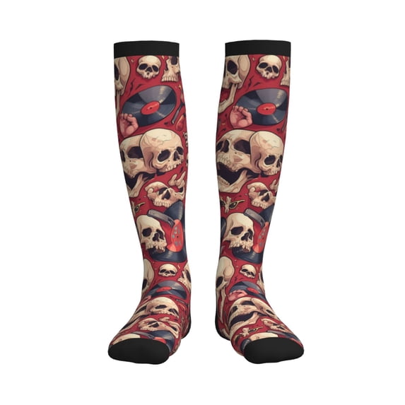 Pofeuu Skull record Guitar music Print Compression Socks for Women & Men Circulation - Best Support for Nurses,Running,Athletic,Sports