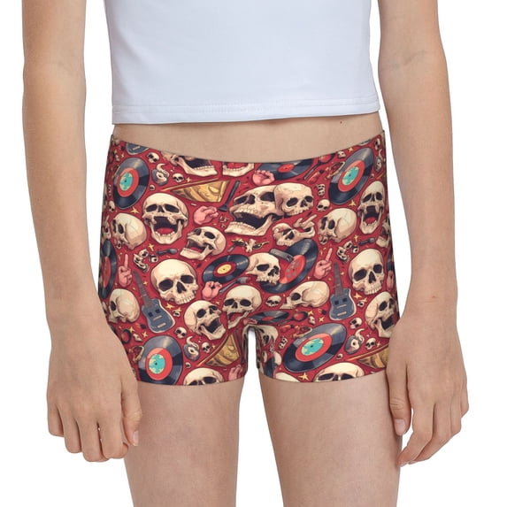 Pofeuu Skull record Guitar music Print Soft Cotton Girls Boyshort panties Toddler Underwear-Large