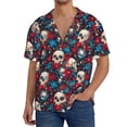 thumbnail image 1 of Pofeuu Skull red flower blue Print Mens Casual Short Sleeve Shirts Beach Summer Spread Collar Pocket Tops Men's Casual Short-sleeved Shirt-X-Large, 1 of 5