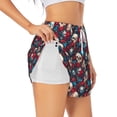 thumbnail image 1 of Pofeuu Skull red flower blue Print Women's Athletic Shorts Running Workout Shorts Tummy Control Quick Dry Gym Shorts with Pockets Double layer sports shorts-Small, 1 of 7