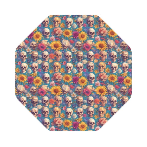 Pofeuu Skull sunflower daisy Print Leather Coasters Set of 6, Round Cups Mugs Mat Pad for Home Kitchen Heat Resistant Drink Coasters,Octagon