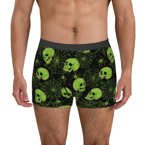 Pofeuu Skulls And Cobwebs Print Men’s Boxer Briefs, Moisture-Wicking Underwear, Regular,Trunk-Large