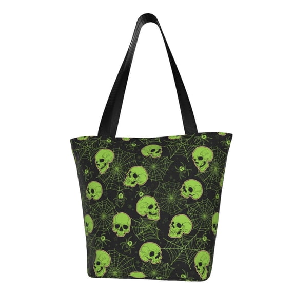 Pofeuu Skulls And Cobwebs Print Women Fashion Shoulder Handbags Top Handle Satchel Bags Tote Shoulder Shopping Bag Stylish Canvas Tote Bag