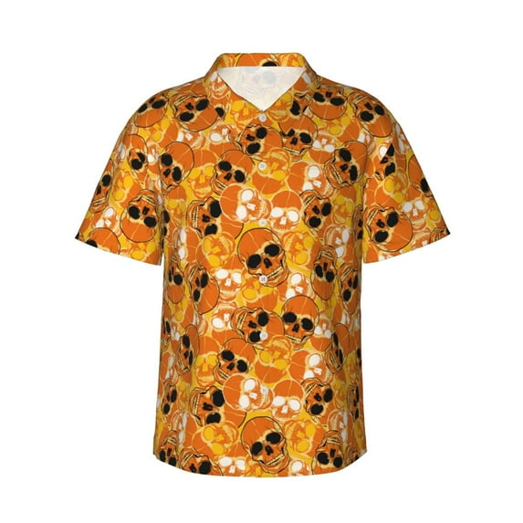 Pofeuu Skulls Print Hawaiian Shirt for Men Sleeves Casual Button Down Summer Beach Dress Shirts T-Shirts,Large