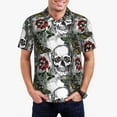 thumbnail image 1 of Pofeuu Skulls Roses Print Men's Loose Fit Midweight Short-Sleeve Pocket Polo-Medium, 1 of 6