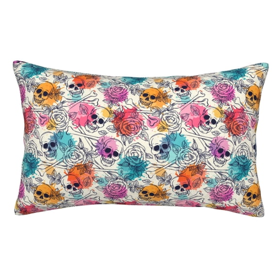 Pofeuu Skulls and Roses Print Polyester Microfiber Plush Pillowcases, Super Soft and Cozy Pillow Case Covers with Envelop Closure(Pillow core not included)-16"x24"