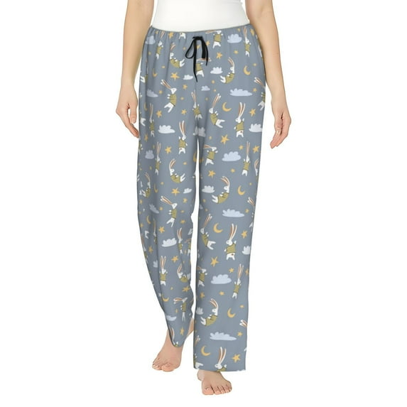 Pofeuu Sleep Rabbit Print Women's Fashion Pajama Pants with Pockets Comfy Drawstring Sleep Lounge Bottoms-Small