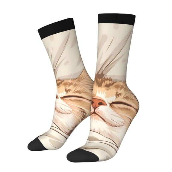 Pofeuu Sleeping Cat In Blanket Print Crew Socks, Adult Running Hiking Socks for Youth and Adult