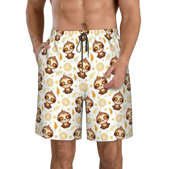 Pofeuu Sloth Yoga Prin Men's Swim Trunks Quick Dry Bathing Suit Swimming Board Shorts Mesh Lining Beach Swimwear-Medium