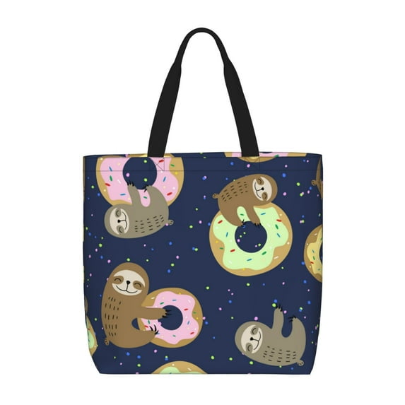 Pofeuu Sloth with Donuts Print Tote Bag for Women,Hobo HandBags with Zipper,Large Capacity Casual Shoulder Handbags with Inner Pockets