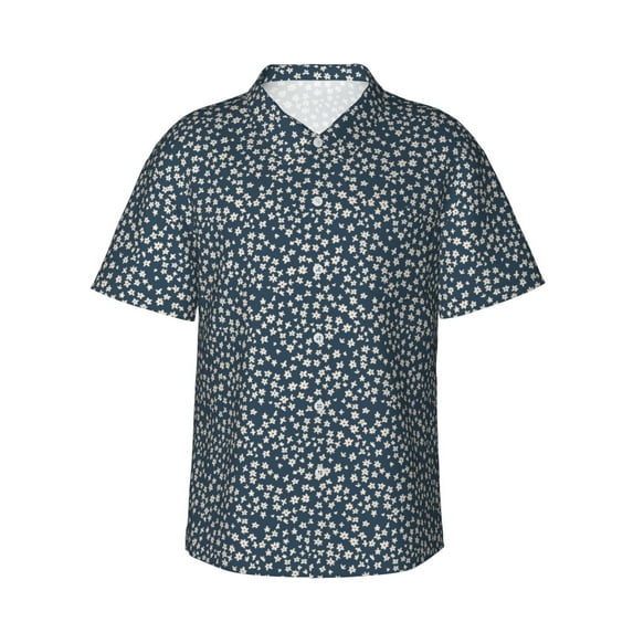 Pofeuu Small White Flowers Print Hawaiian Shirt for Men Sleeves Casual Button Down Summer Beach Dress Shirts T-Shirts,3X-Large