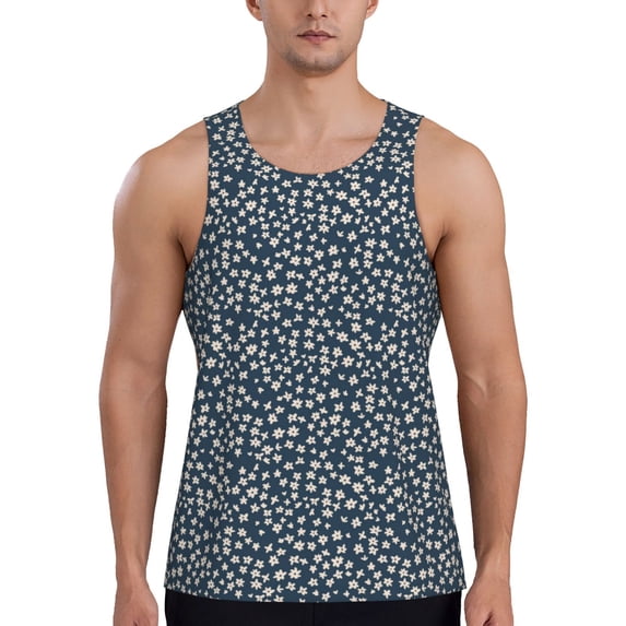Pofeuu Small White Flowers Print Men's Workout Tank Tops Sleeveless Muscle Gym Shirt Quick Dry-XX-Large