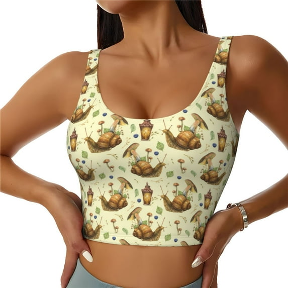Pofeuu Snail With Mushrooms Print Sports Bra for Women Sexy Vest Yoga Running Gym Fitness Crop Bras Tops-Small