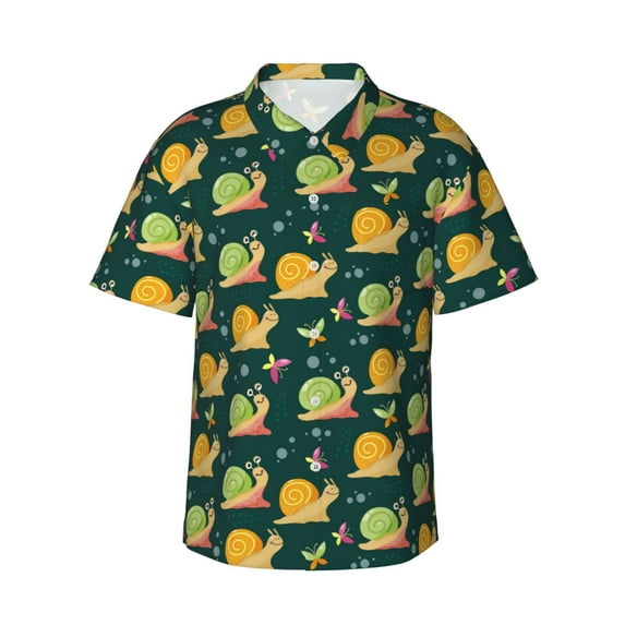 Pofeuu Snails And Butterfies Print Hawaiian Shirt for Men Sleeves Casual Button Down Summer Beach Dress Shirts T-Shirts,XX-Large