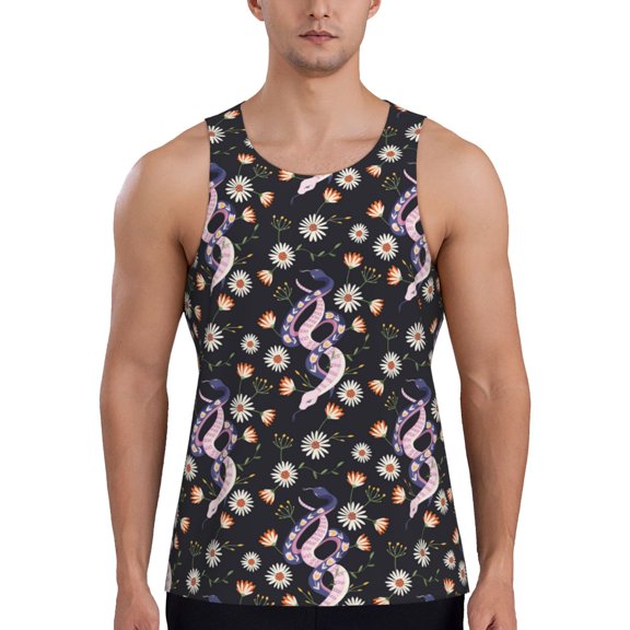 Pofeuu Snake And Floral1 Print Men's Workout Tank Tops Sleeveless Muscle Gym Shirt Quick Dry-4X-Large