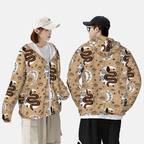 Pofeuu Snake And Flower Print Sun Protection Outdoor Lightweight Full Zip UV Cooling Hoodie Long Sleeve Summer Clothing for Outdoor Hiking-Small