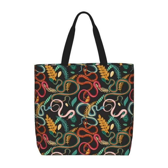 Pofeuu Snake And Flower Print Tote Bag for Women,Hobo HandBags with Zipper,Large Capacity Casual Shoulder Handbags with Inner Pockets