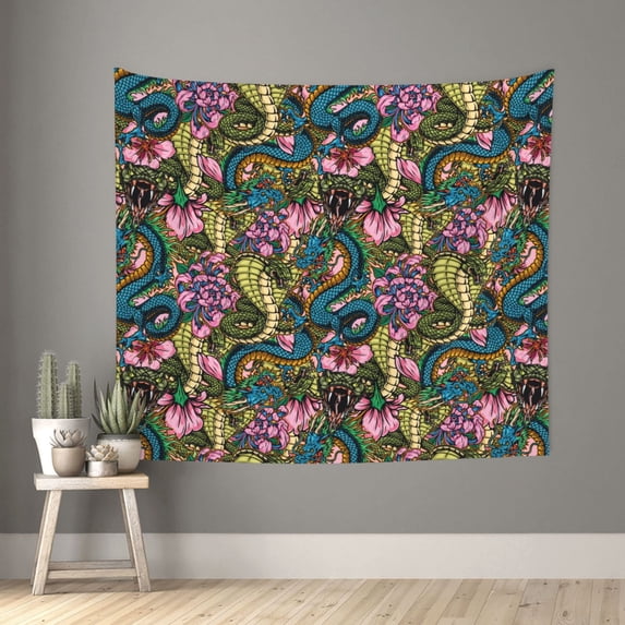 Pofeuu Snake And Flower Print Wall Tapestry Decoration Wall Hanging Tapestry 60 x 51 Inch