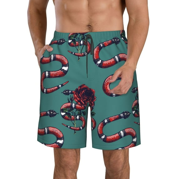 Pofeuu Snake And Rose Prin Men's Swim Trunks Quick Dry Bathing Suit Swimming Board Shorts Mesh Lining Beach Swimwear-X-Large